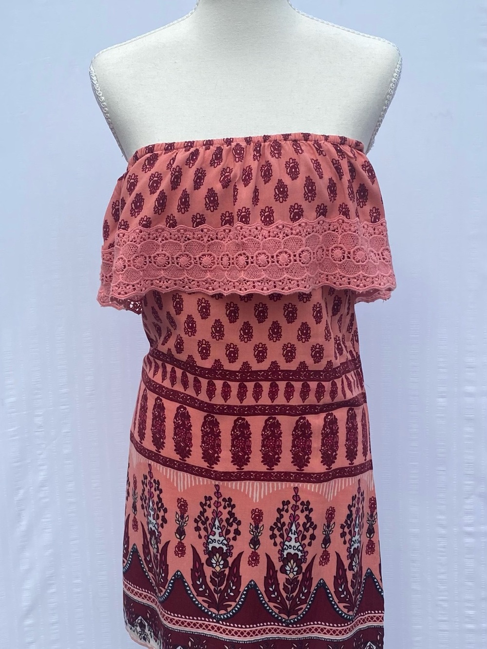 Hollister Strapless Pink Coral Print Ruffle Dress